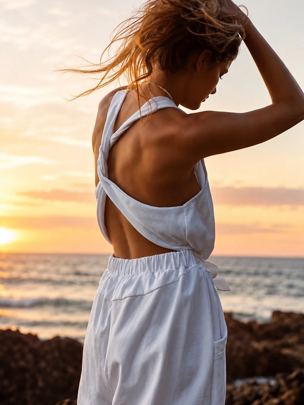 Free People Beach Open Back White Jumpsuit Small. NWT
